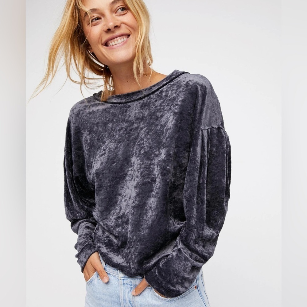 Free People Milan Layering Crushed Velvet Top - Washed Black - Gray - Grey sz. S